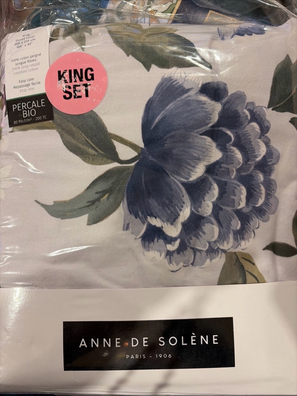 Anne de Solène Blue and White Floral King Duvet Cover